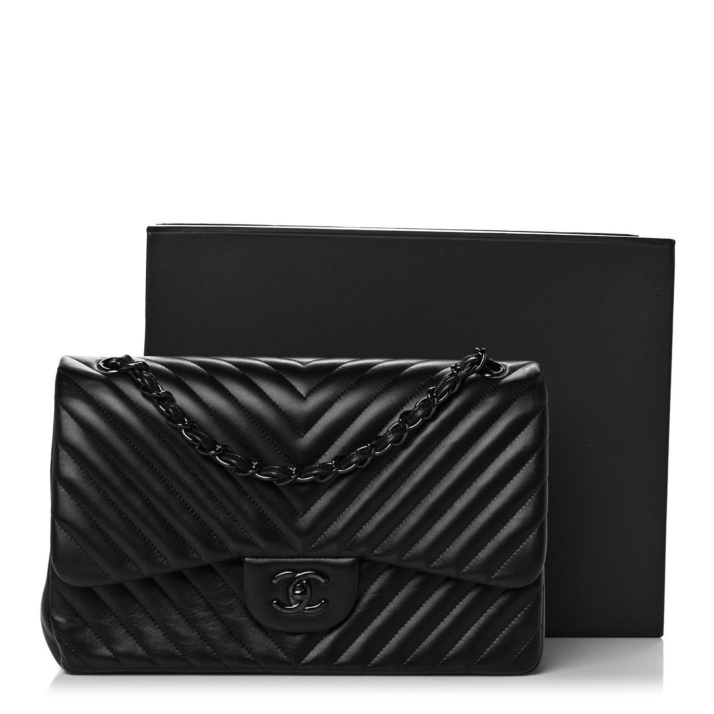 Lambskin Chevron Quilted Jumbo Double Flap So Black