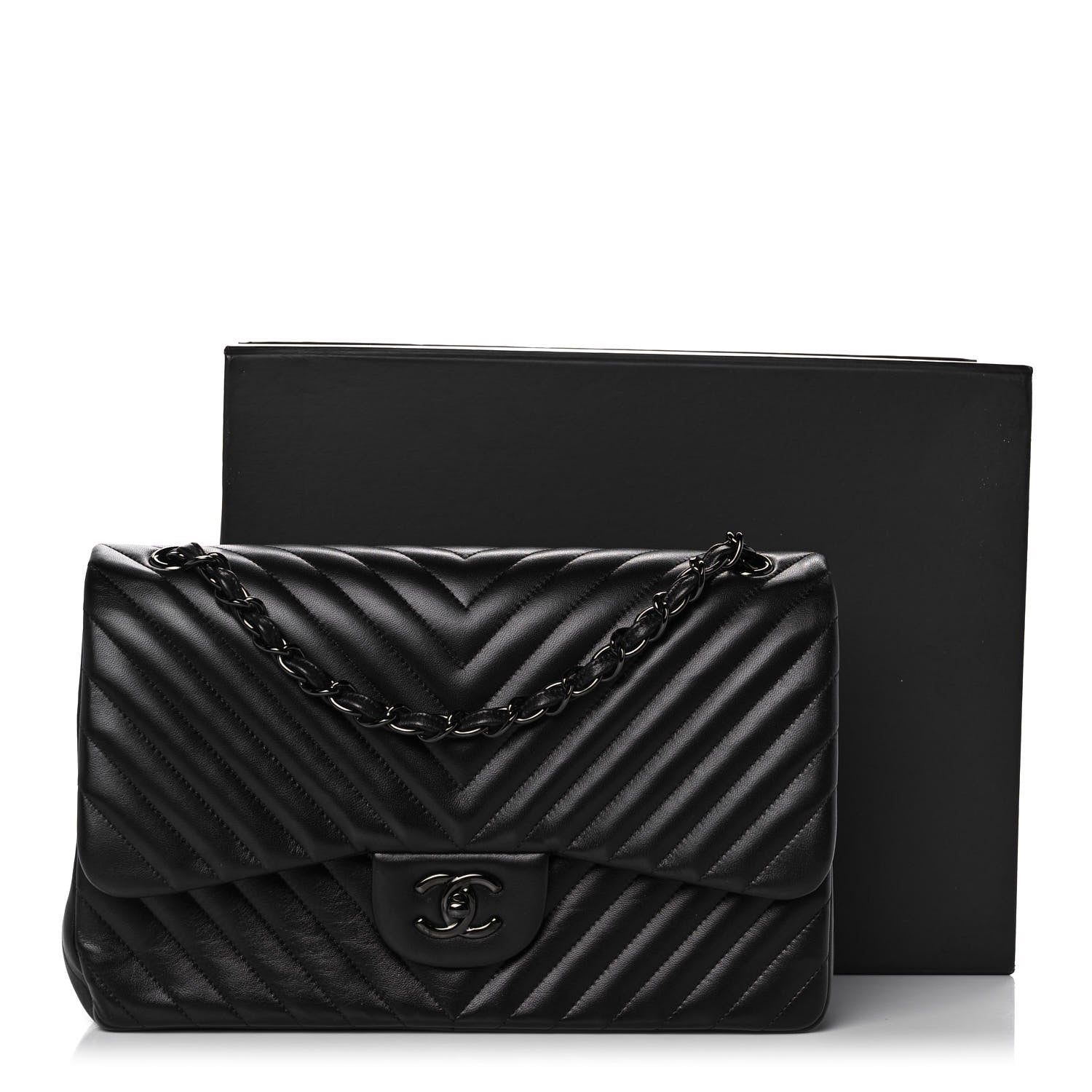 Chanel Lambskin Chevron Quilted Jumbo Double Flap So Black 11 of 11