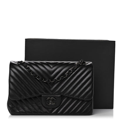 Chanel Lambskin Chevron Quilted Jumbo Double Flap So Black 11 of 11
