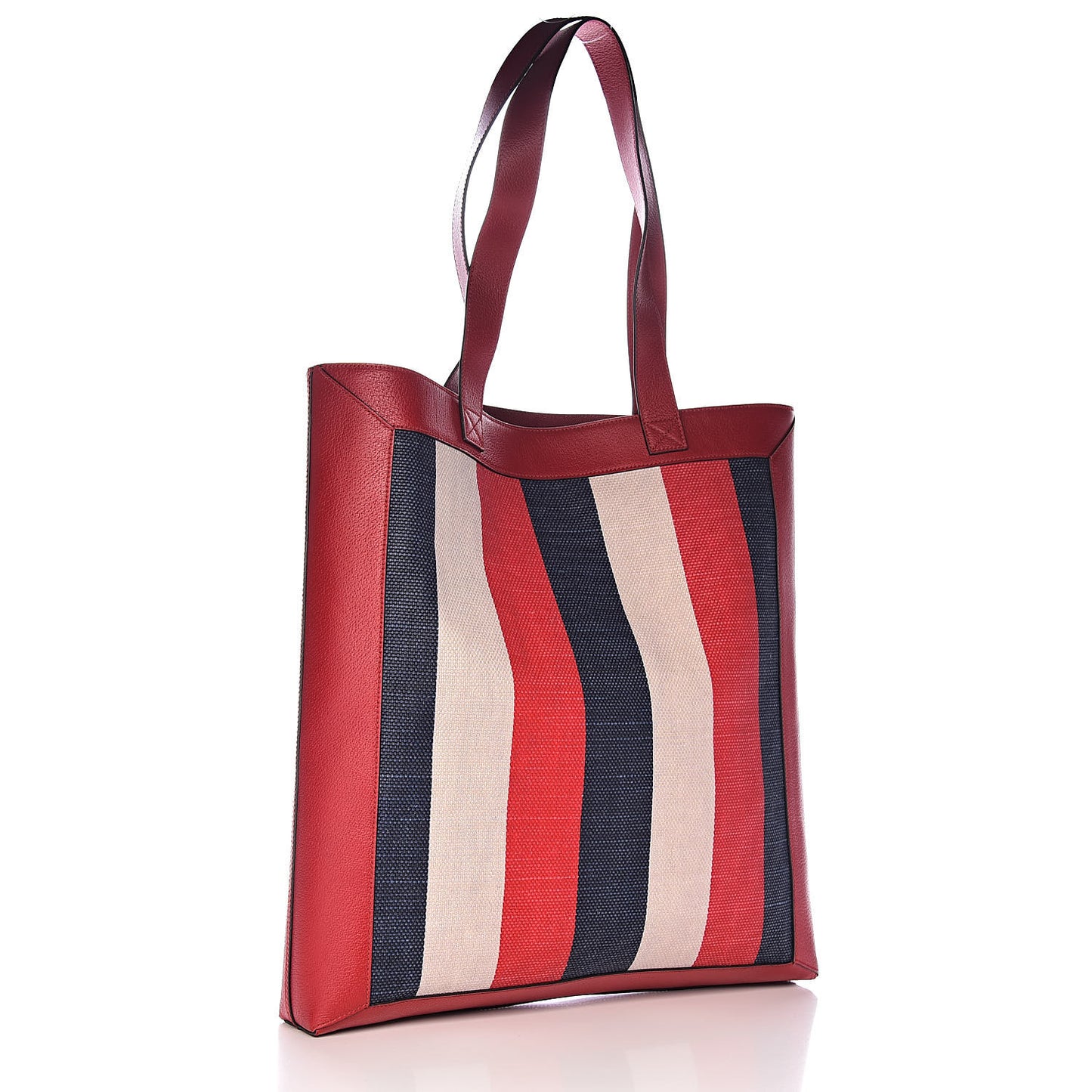 Canvas Calfskin Sylvie Stripe Logo Mens Tote Red White Blue