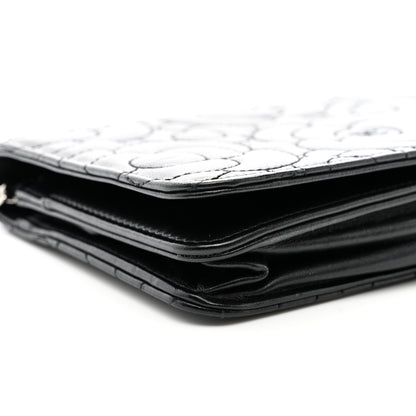 Chanel Lambskin Camellia Quilted Wallet On Chain WOC Black 9 of 11
