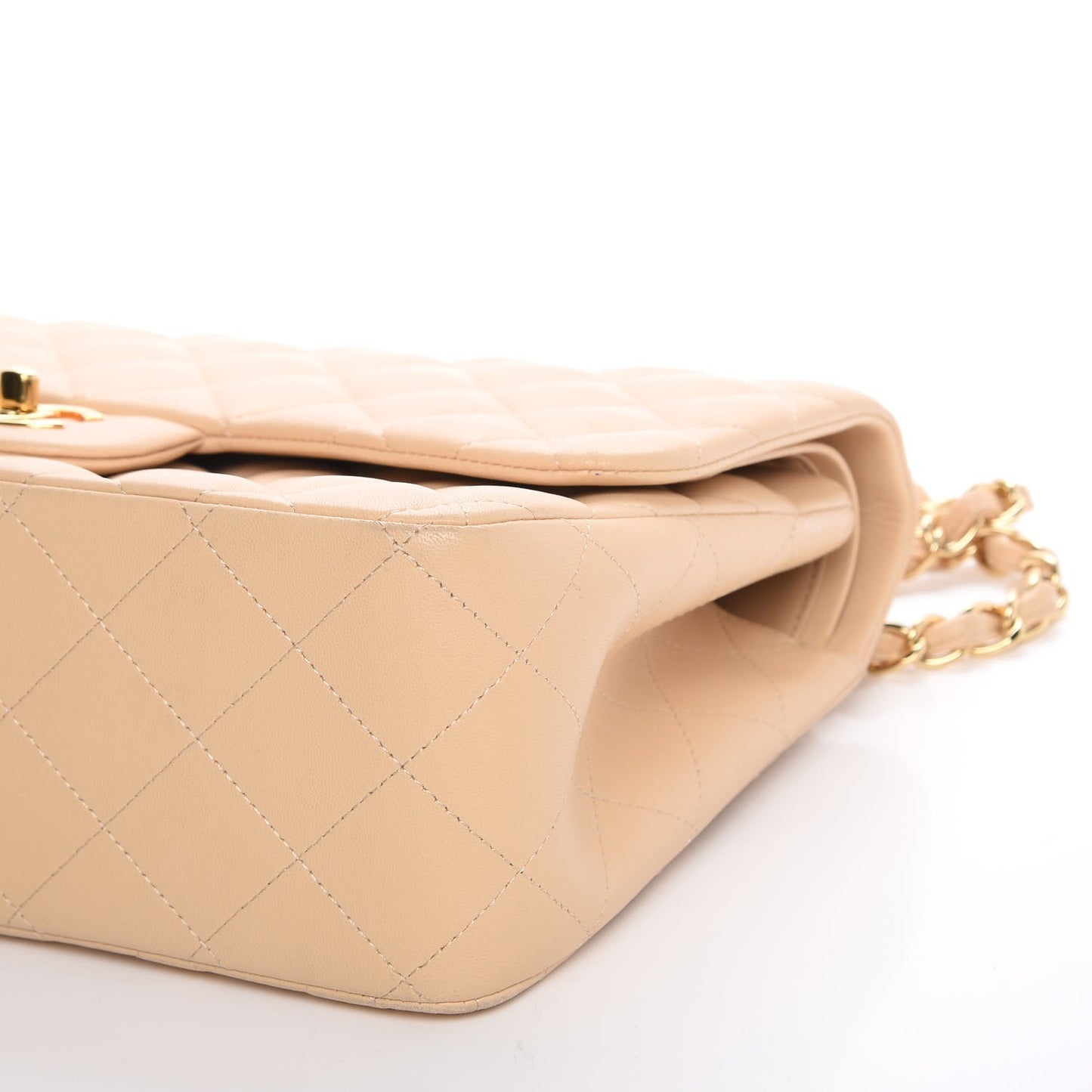 Lambskin Quilted Jumbo Double Flap Beige Clair