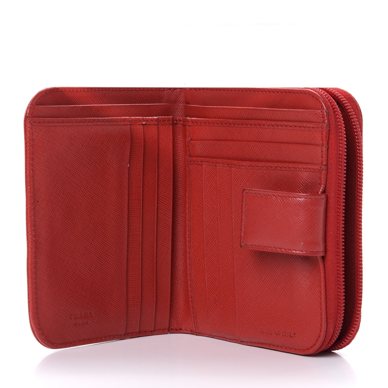 Prada Saffiano Metal Compact Zip Around Wallet Fuoco 6 of 9