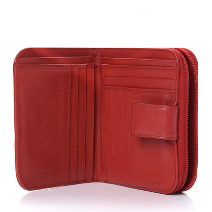 Prada Saffiano Metal Compact Zip Around Wallet Fuoco 6 of 9