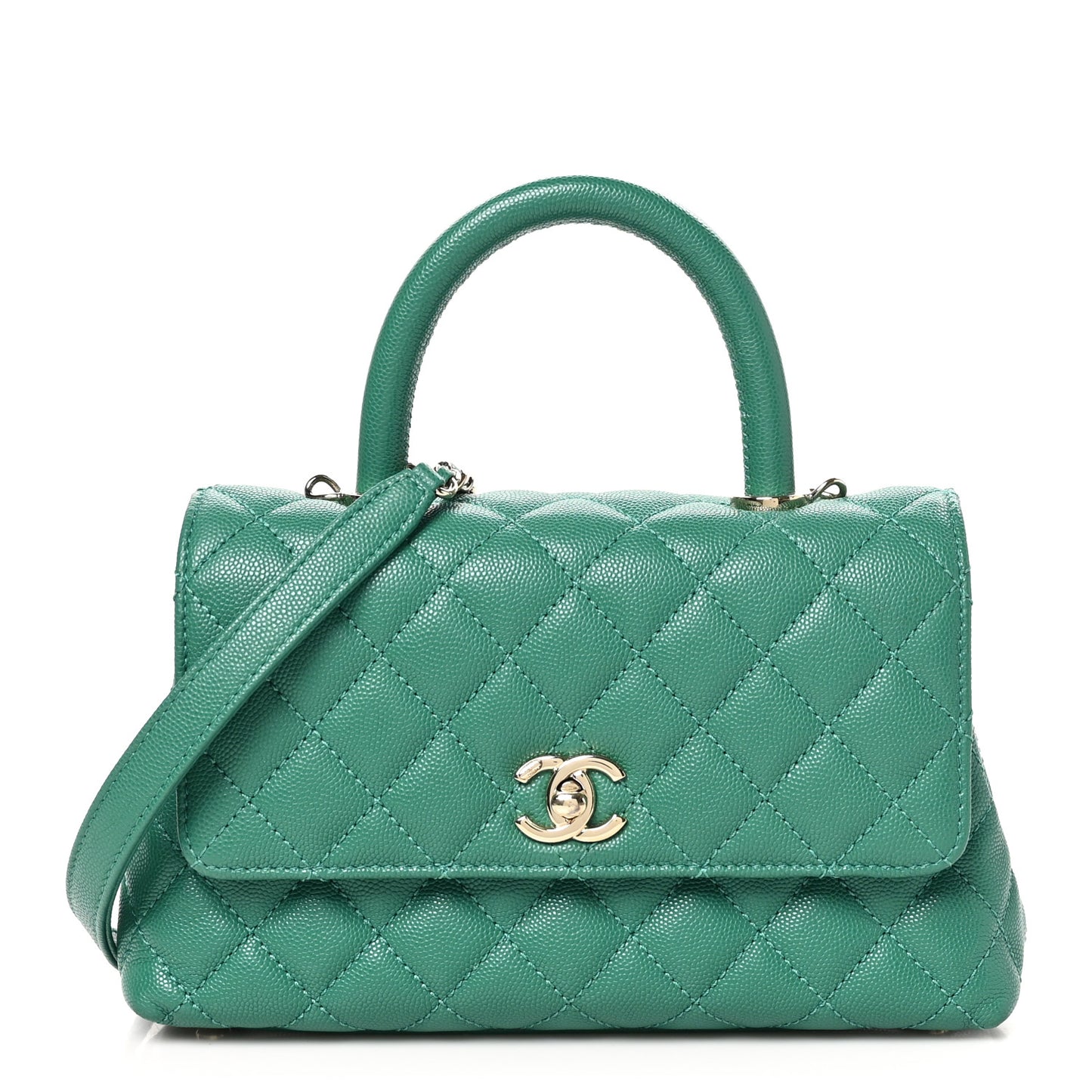 Caviar Quilted Mini Coco Handle Flap Green