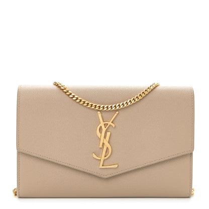 Saint Laurent Grain De Poudre Monogram Uptown Chain Wallet Taupe 1 of 11