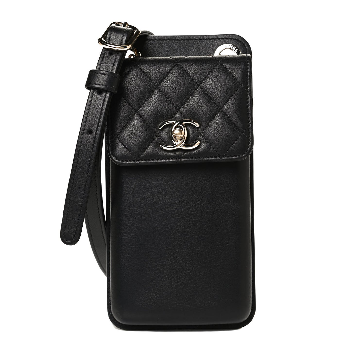 Calfskin Quilted CC Phone Holder Black
