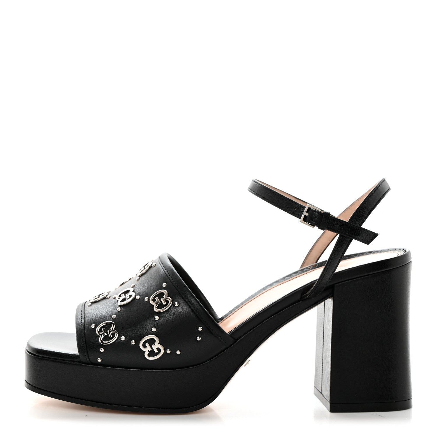 Gucci Malaga Kid Interlocking G Studs 25/85mm Platform Sandals 38.5 Black 1 of 9