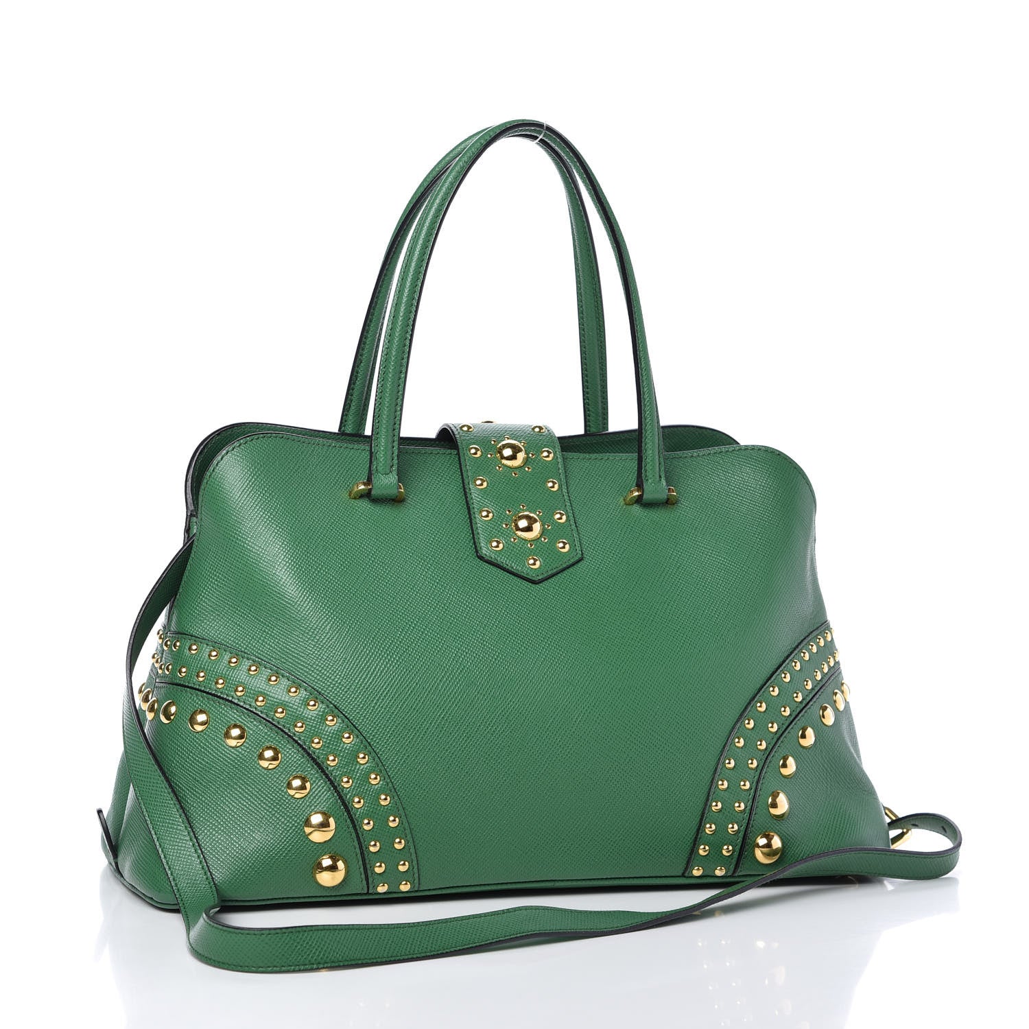 Prada Saffiano Studded Bijou Tote Verde 3 of 10