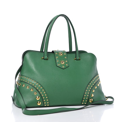 Prada Saffiano Studded Bijou Tote Verde 3 of 10