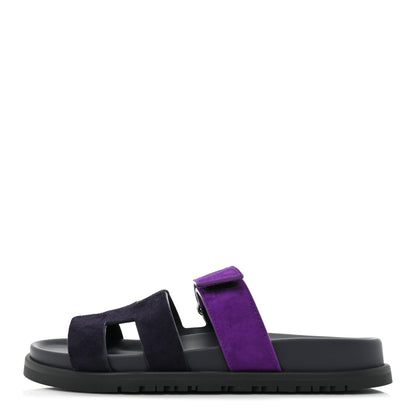 Hermes Suede Goatskin Womens Chypre Sandals 36 Marine Violet Majorette 1 of 9
