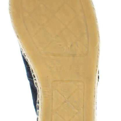 Chanel Velvet Tweed CC Espadrilles 37 Navy Grey 6 of 11