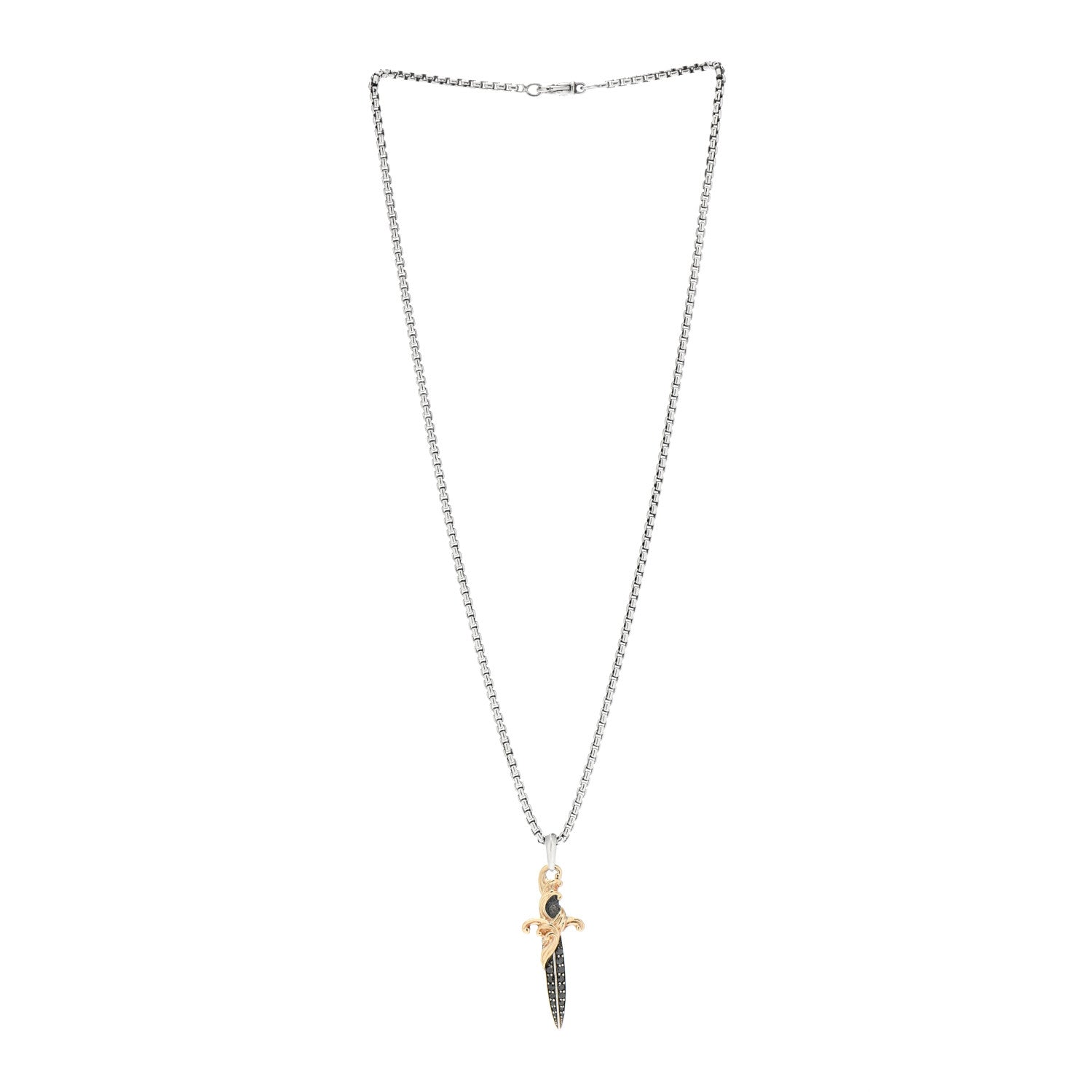 David Yurman Sterling Silver 18K Yellow Gold Black Diamond Waves Dagger Amulet Pendant Necklace 3 of 5