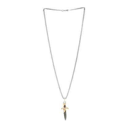 David Yurman Sterling Silver 18K Yellow Gold Black Diamond Waves Dagger Amulet Pendant Necklace 3 of 5