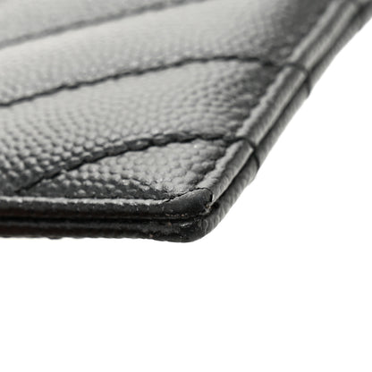 Saint Laurent Grain De Poudre Matelasse Chevron Monochrome Monogram Credit Card Case Black 11 of 12