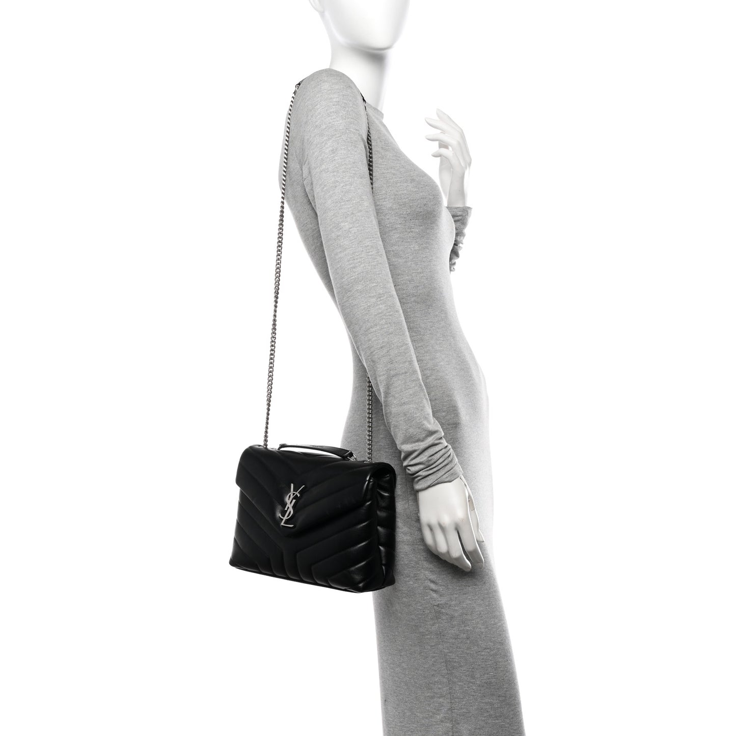 Calfskin Y Quilted Monogram Small Loulou Chain Satchel Black
