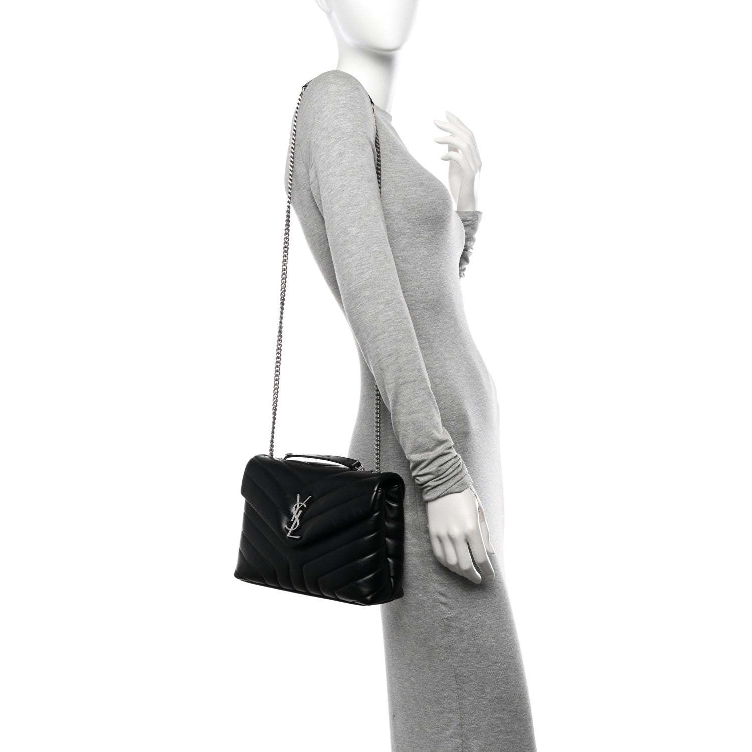 Saint Laurent Calfskin Y Quilted Monogram Small Loulou Chain Satchel Black 2 of 9