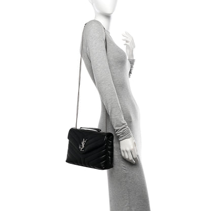 Saint Laurent Calfskin Y Quilted Monogram Small Loulou Chain Satchel Black 2 of 9