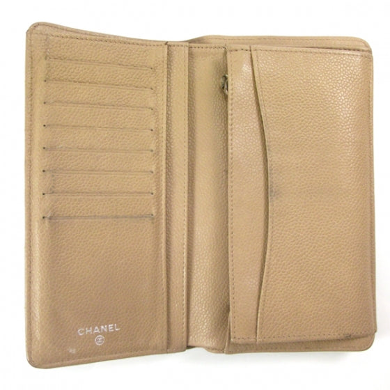 Caviar Quilted Wallet Beige