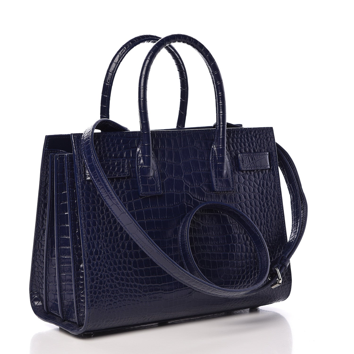 Saint Laurent Calfskin Crocodile Embossed Baby Sac De Jour Navy 3 of 10