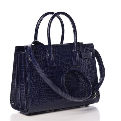Saint Laurent Calfskin Crocodile Embossed Baby Sac De Jour Navy 3 of 10