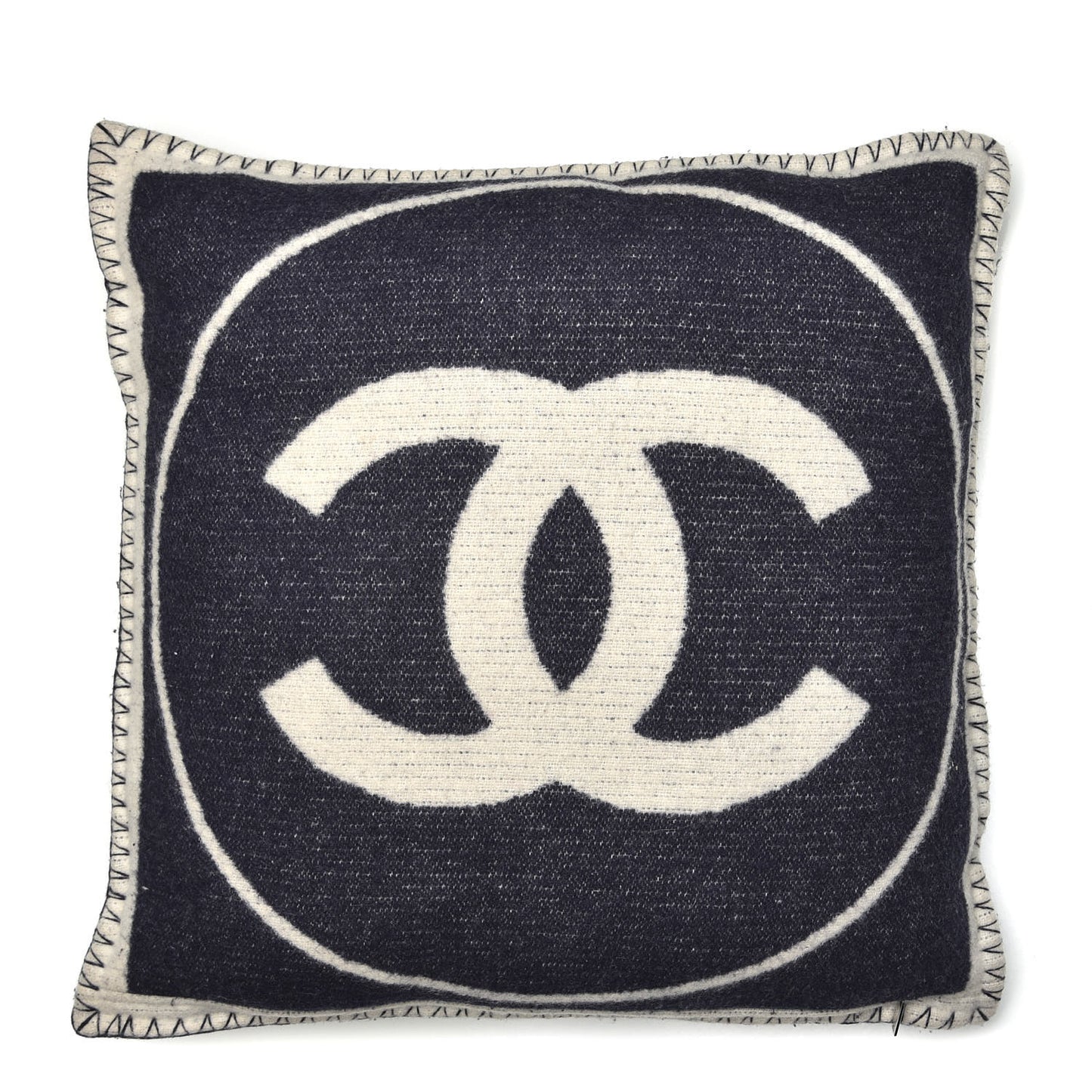 Merino Wool Cashmere CC Pillow White Navy Blue