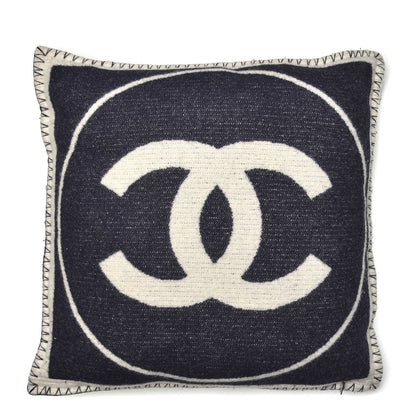 Chanel Merino Wool Cashmere CC Pillow White Navy Blue 1 of 4