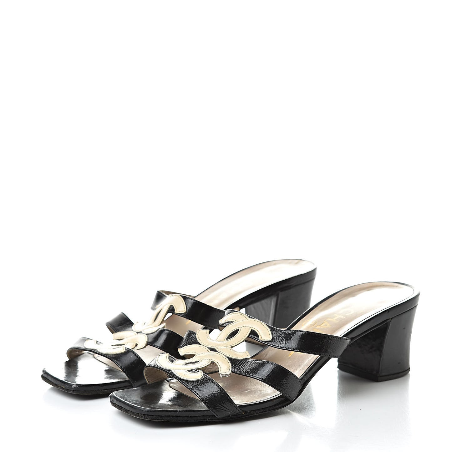 Patent CC Strappy Sandals 35 Black Beige