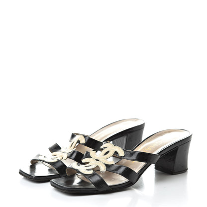 Chanel Patent CC Strappy Sandals 35 Black Beige 3 of 20