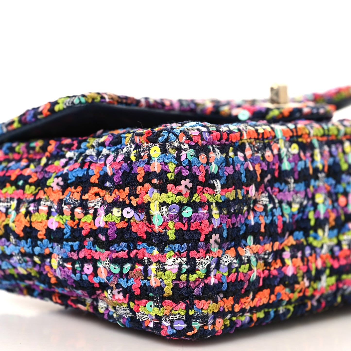 Tweed Quilted Mini Rectangular Flap Navy Blue Multicolor
