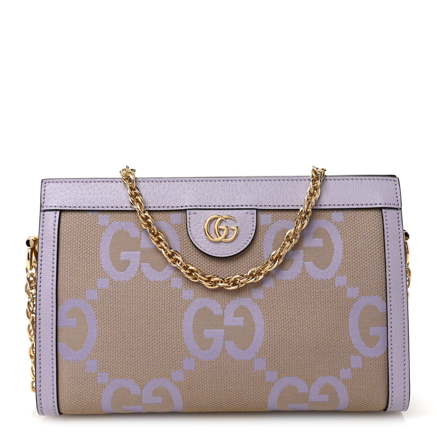 Monogram Jumbo GG Textured Dollar Calfskin Small Ophidia Chain Shoulder Bag Beige Lapis