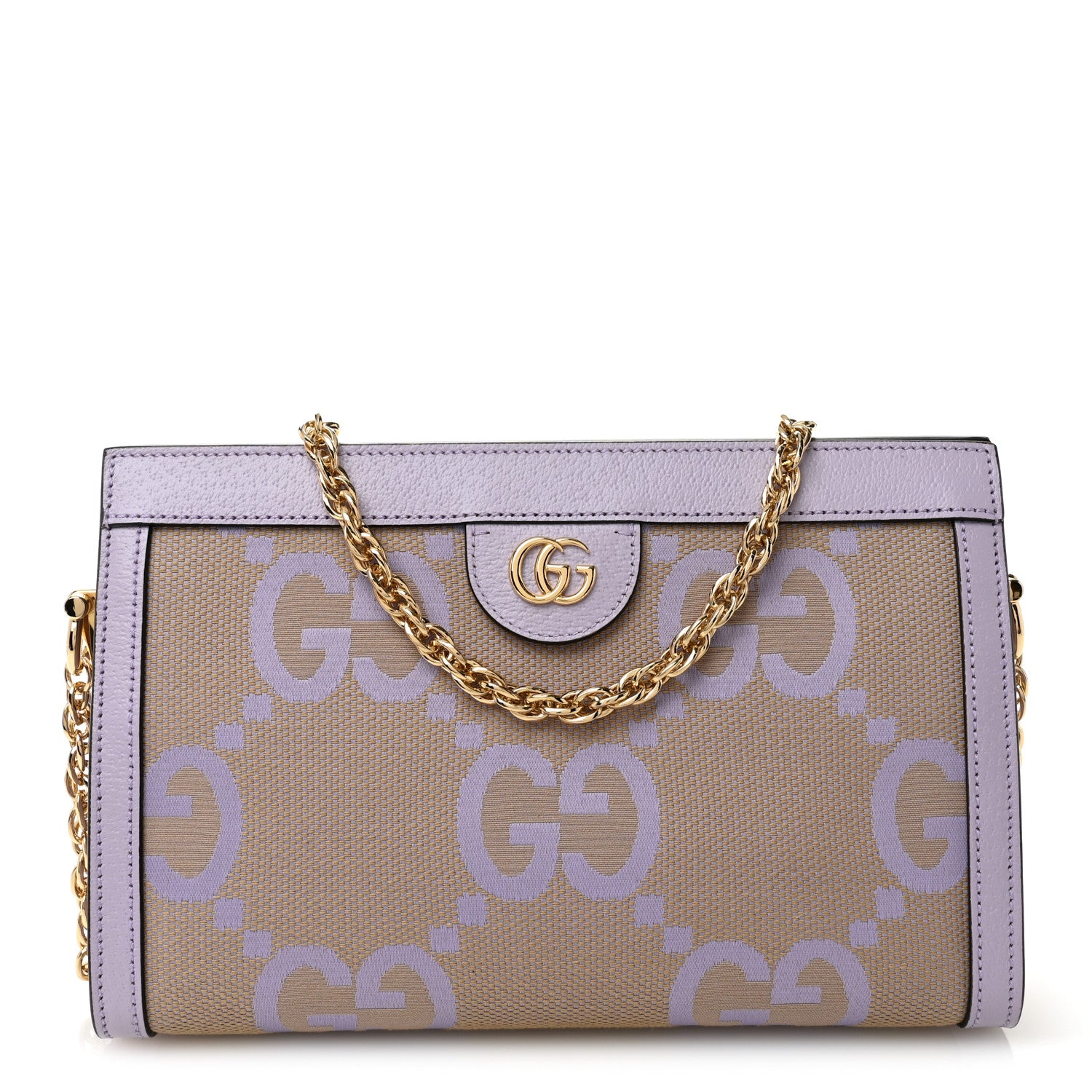 Gucci Monogram Jumbo GG Textured Dollar Calfskin Small Ophidia Chain Shoulder Bag Beige Lapis 1 of 11