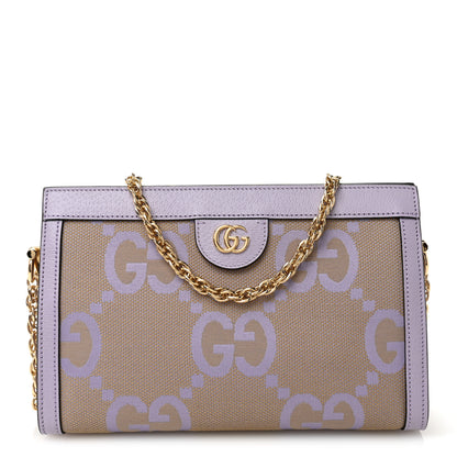 Gucci Monogram Jumbo GG Textured Dollar Calfskin Small Ophidia Chain Shoulder Bag Beige Lapis 1 of 11