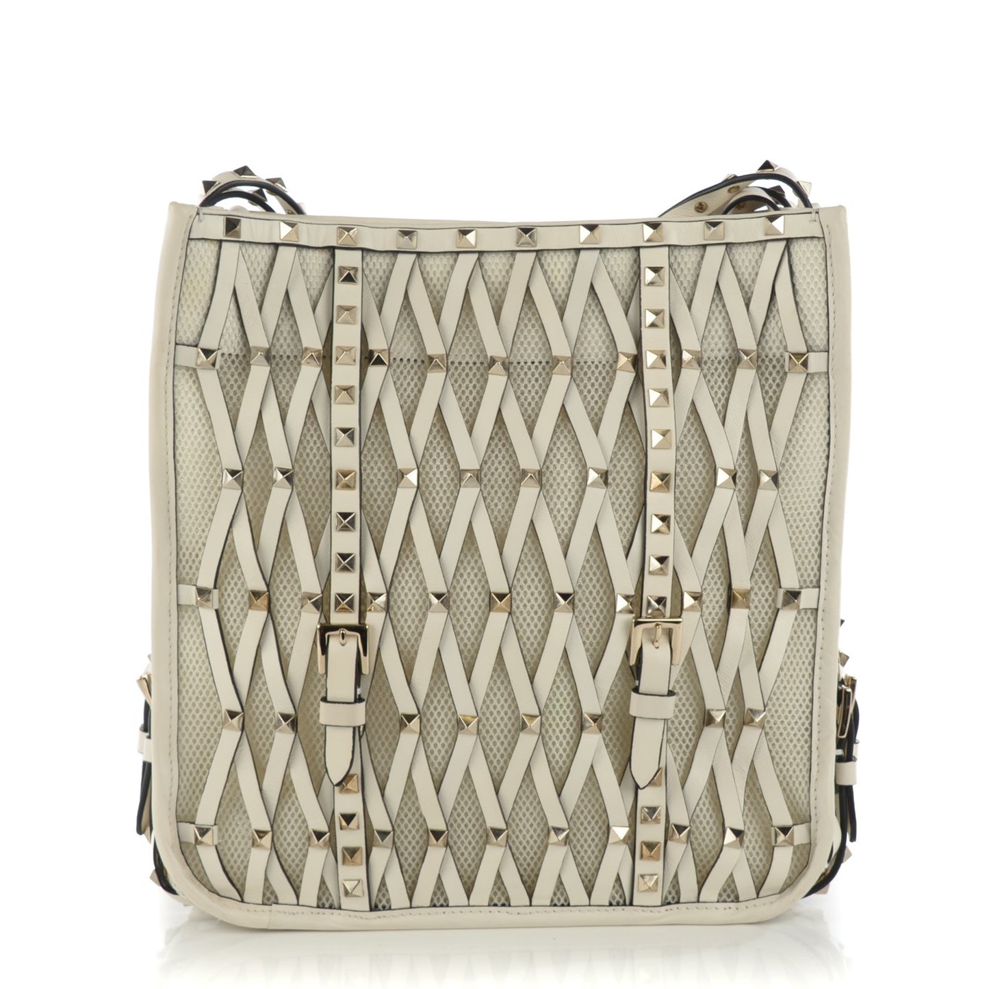 Vitello Rockstud Mesh Net Shopper Tote White