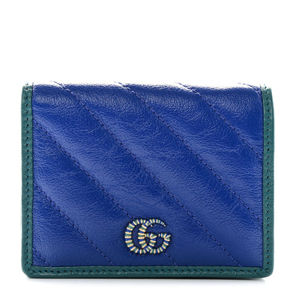 Gucci Azalea Calfskin Enamel Matelasse Diagonal Torchon GG Marmont Card Case Imperial Blue Pavone 1 of 9