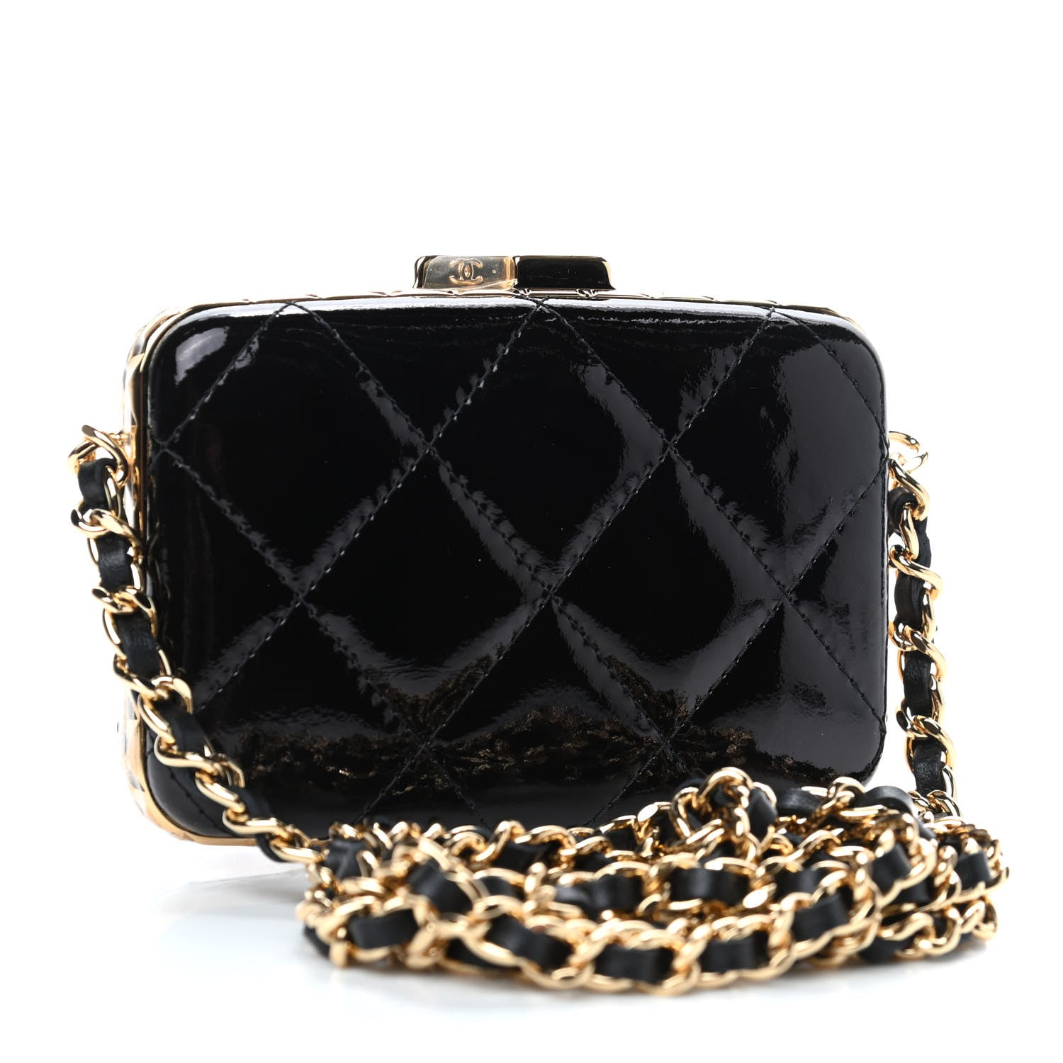 Chanel Glazed Goatskin Quilted Small Box With Chain Black 2 of 4