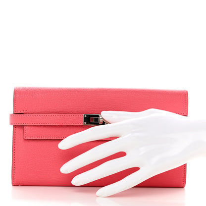 Hermes Chevre Mysore Kelly Longue Wallet Rose Lipstick 2 of 8