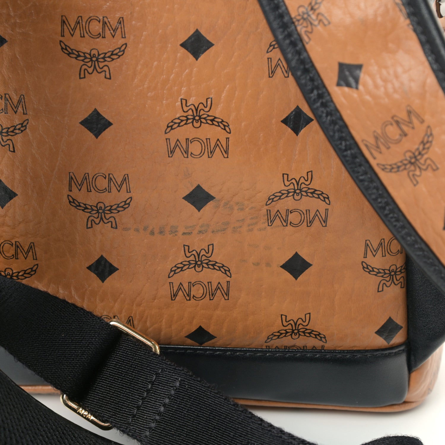 MCM Visetos Studded Colorblock Small Stark Brock Backpack Cognac Black 12 of 13