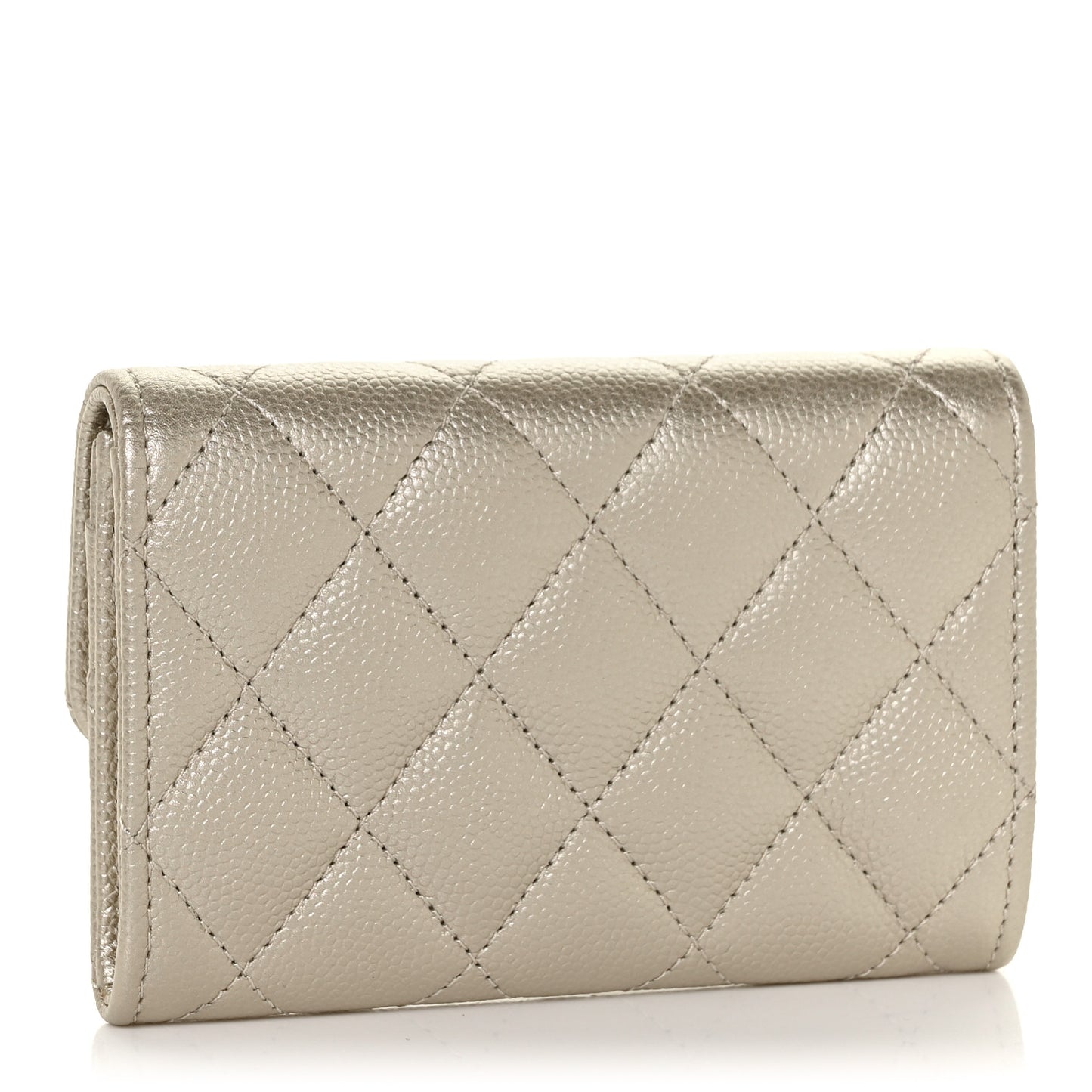 Metallic Caviar Quilted Flap Card Holder Gold
