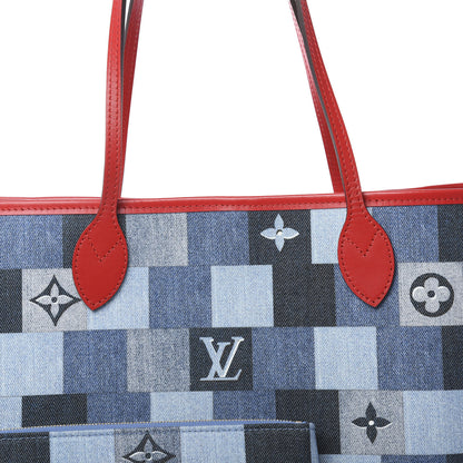 Louis Vuitton Denim Damier Monogram Patchwork Neverfull Blue Rouge 8 of 11