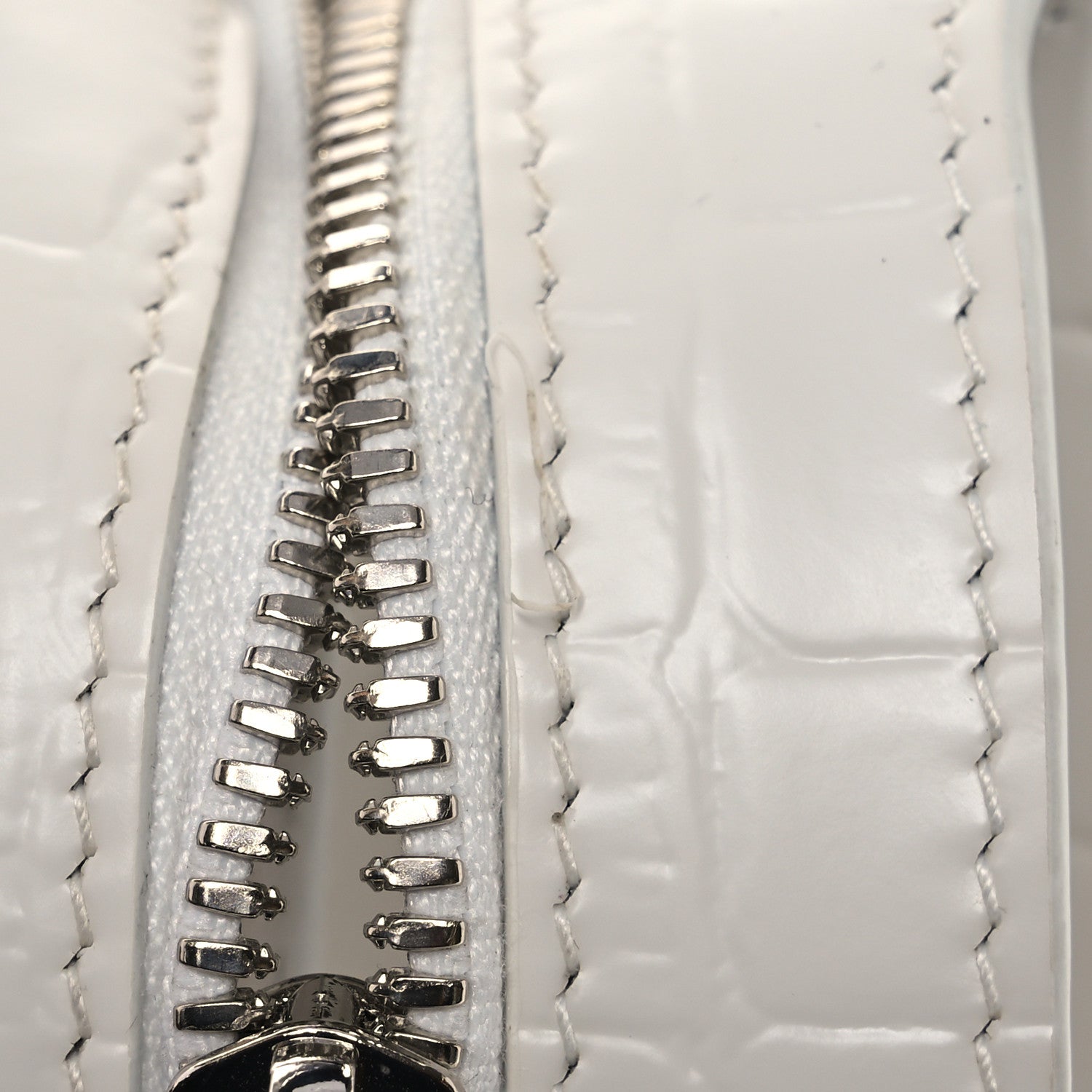 Balenciaga Semi Shiny Calfskin Crocodile Embossed Neo Classic Silver Hardware Mini City White 12 of 12