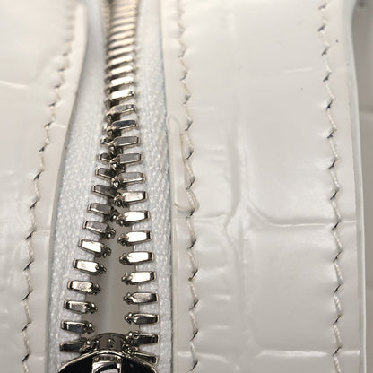 Balenciaga Semi Shiny Calfskin Crocodile Embossed Neo Classic Silver Hardware Mini City White 12 of 12