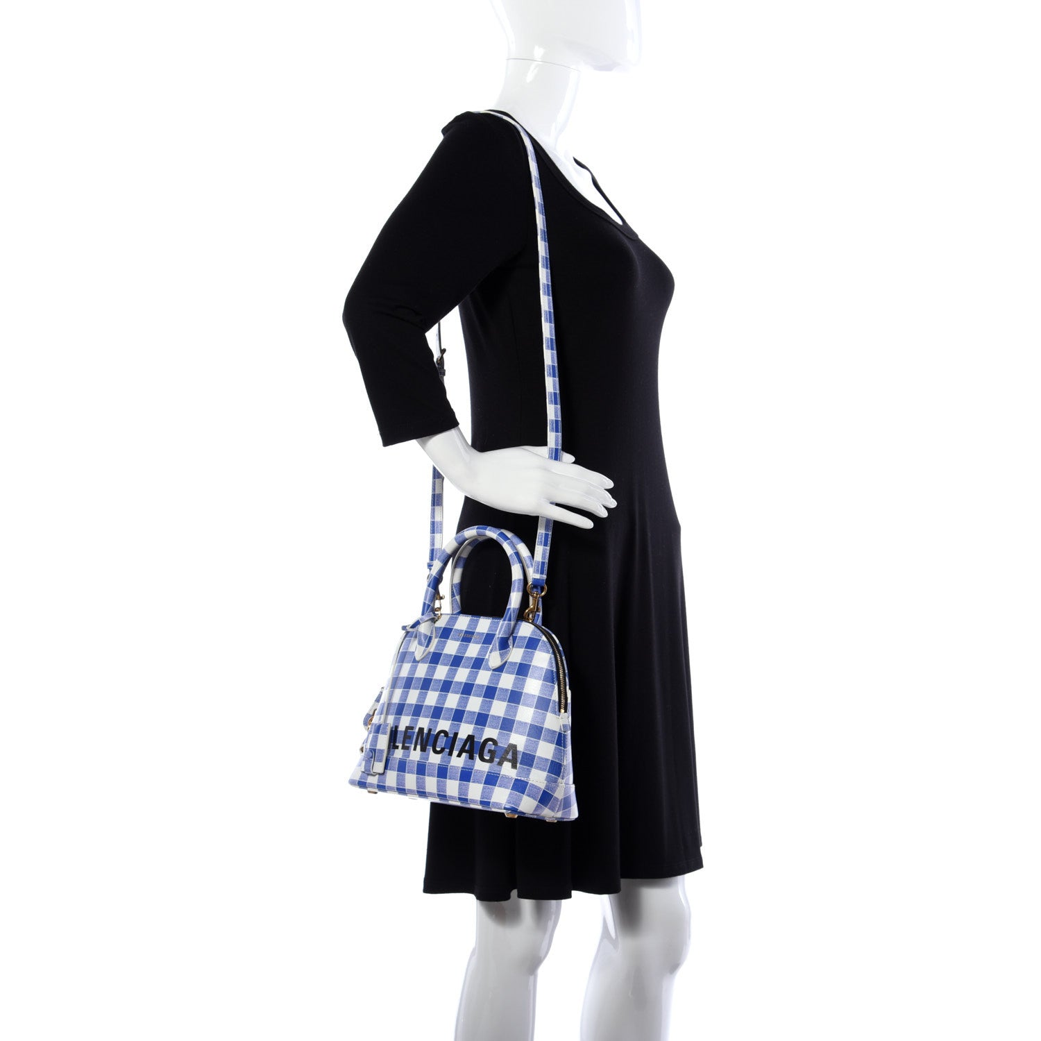 Balenciaga Calfskin Checked S Ville Top Handle Bag Bleu 2 of 8