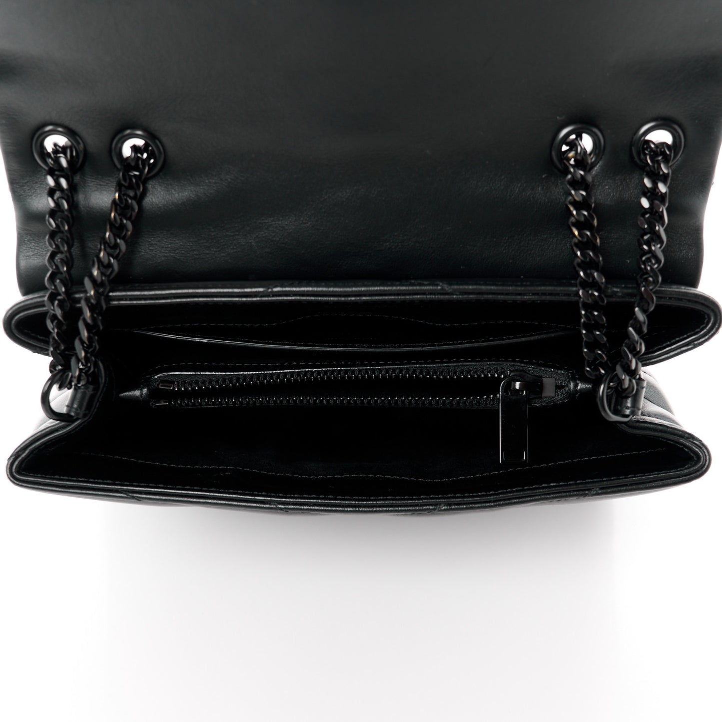Calfskin Y Quilted Monogram Monochrome Small Loulou Chain Satchel Black