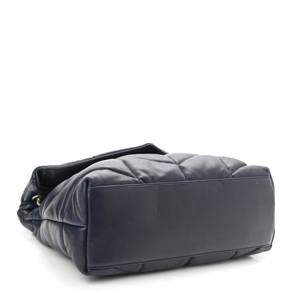Saint Laurent Lambskin Quilted Medium Loulou Puffer Monogram Chain Satchel Navy 4 of 9