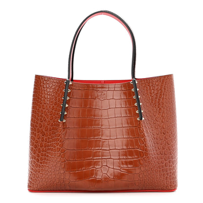 Christian Louboutin Crocodile Embossed Calfskin Spiked Small Cabarock Shopper Tote Brown 1 of 9