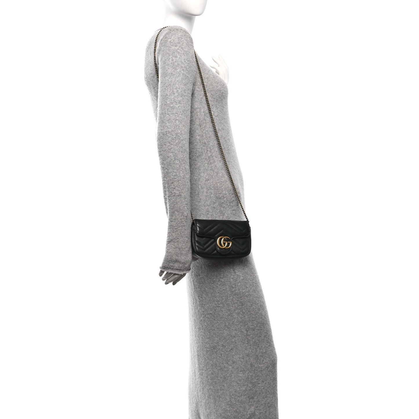 Calfskin Matelasse Super Mini GG Marmont Shoulder Bag Black