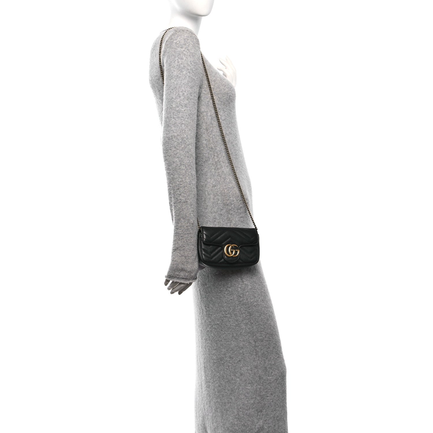 Gucci Calfskin Matelasse Super Mini GG Marmont Shoulder Bag Black 3 of 10