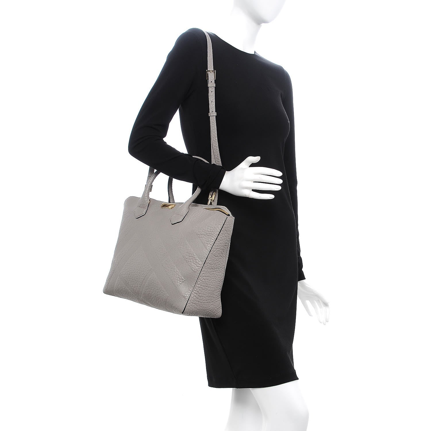 Burberry Heritage Grain Check Embossed Medium Dewsbury Tote Pale Grey 3 of 10