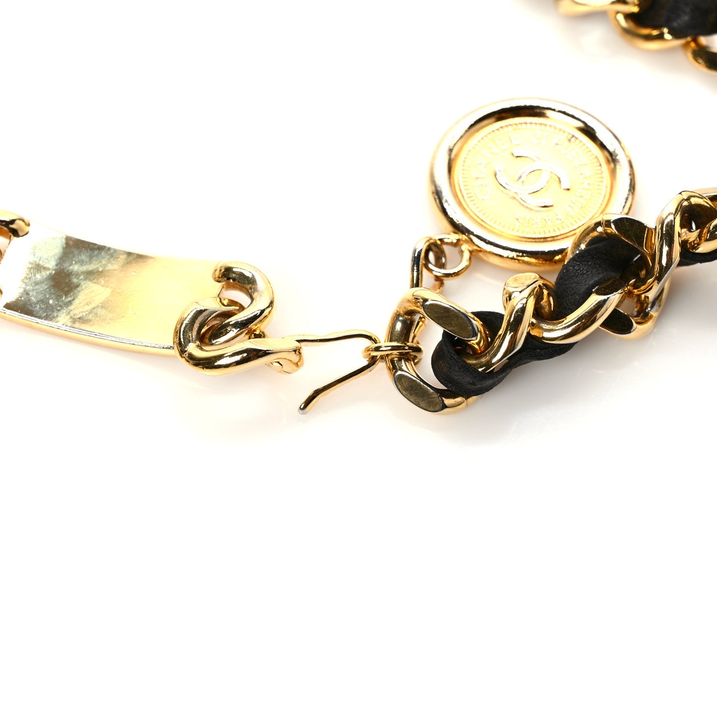 Lambskin Chain CC Medallion Belt Black Gold